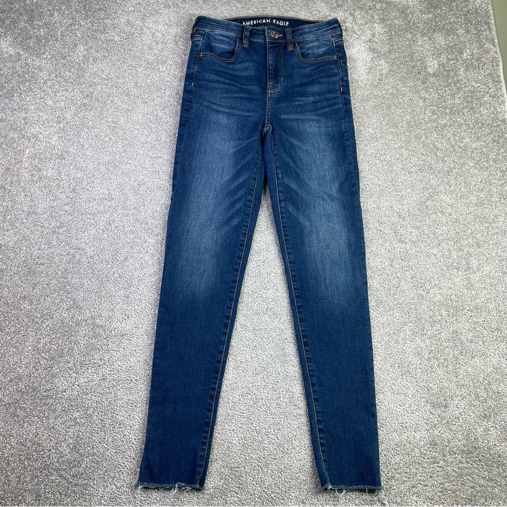 American Eagle Jeggings Women's 2 Blue Skinny Crop High Rise Dark Wash Denim